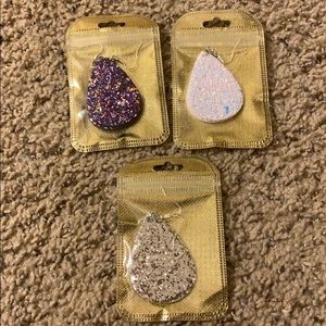 3 pairs of leather sparkle earrings